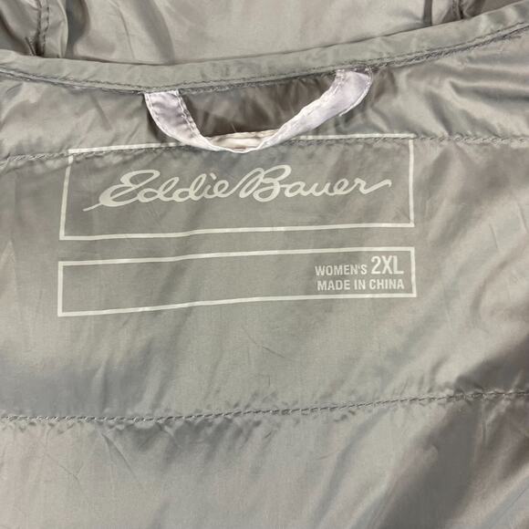 Eddie Bauer EB650 Down Puffer Jacket Women’s 2XL Gray Hooded Full Zip - Picture 8 of 10
